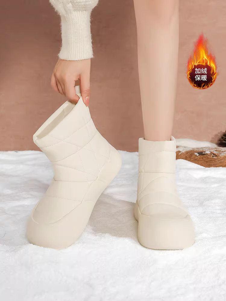 Giày bốt tuyết trắng Daphne dành cho nữ 2025, kiểu mới mùa đông, lót lông cừu, đế dày, chống thấm nước, chống trơn trượt, giữ ấm bằng vải cotton
