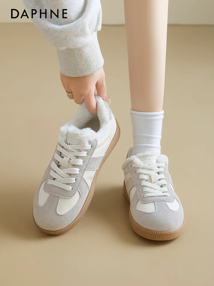 Giày tập luyện đạo đức Daphne Silver dành cho nữ, kiểu mới mùa đông 2025, lót lông cừu, ủng tuyết, giày cotton, giày ba lê trắng, giày thể thao