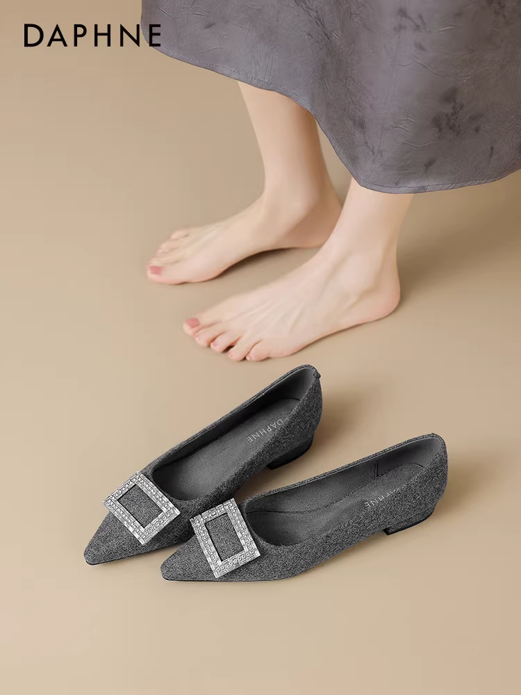 Giày nữ kiểu Pháp Daphne mùa hè 2025 mới, giày bệt mũi nhọn gót thấp, giày da đế xuồng mùa thu, giày đế dày mùa thu