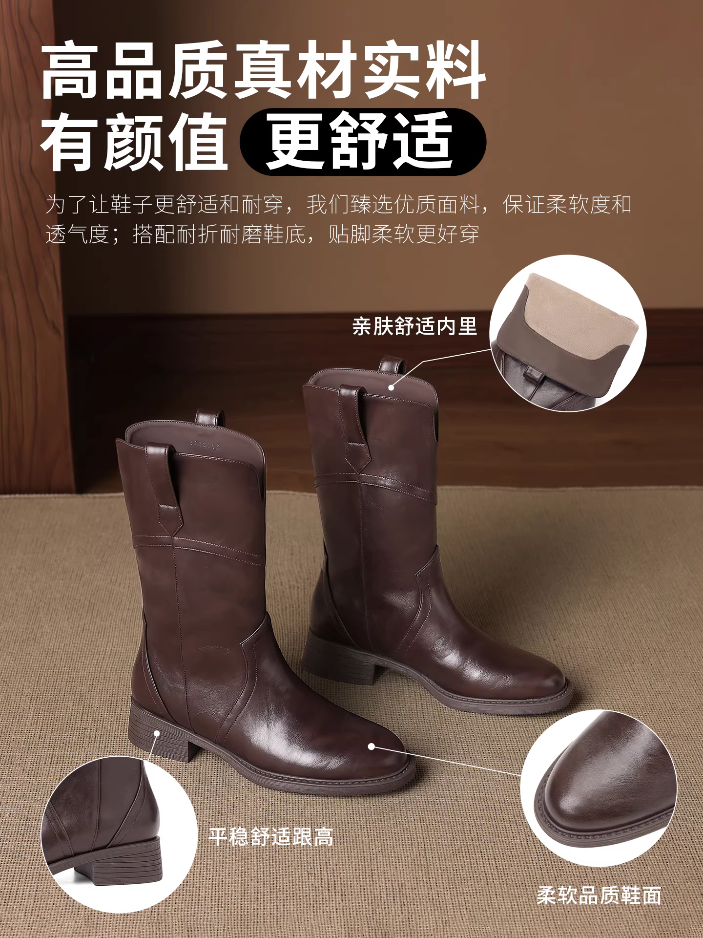 Giày bốt nữ Daphne màu nâu, cao đến giữa bắp chân, mẫu mới thu đông 2025, kiểu Melard, có lớp lót lông cừu, kiểu Martin, kiểu đi xe.