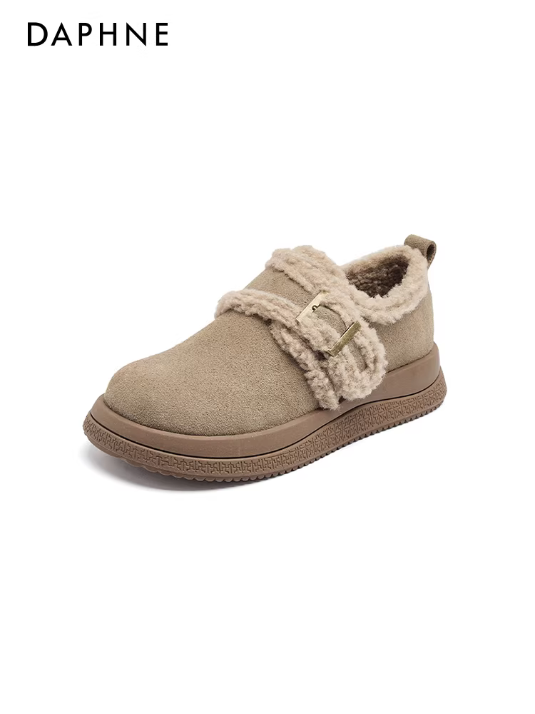 Giày cotton dành cho bà bầu dày dặn kiểu Birkenstock dành cho nữ mùa đông của Daphne, giày lông dùng để mặc ngoài trời, đế dày mẫu mới 2025.