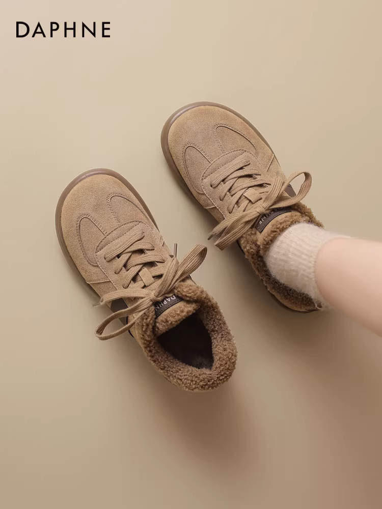 Giày thể thao có lót lông cừu Daphne dành cho nữ, giày thể thao mới mùa thu đông 2025, giày cotton, giày mùa thu, giày nữ thông thường, giày thể thao.