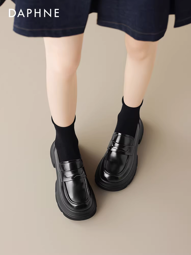 Giày da nữ kiểu Anh Daphne 2025 mới thu đông kiểu Nhật JK, giày lười đế xuồng, đế dày