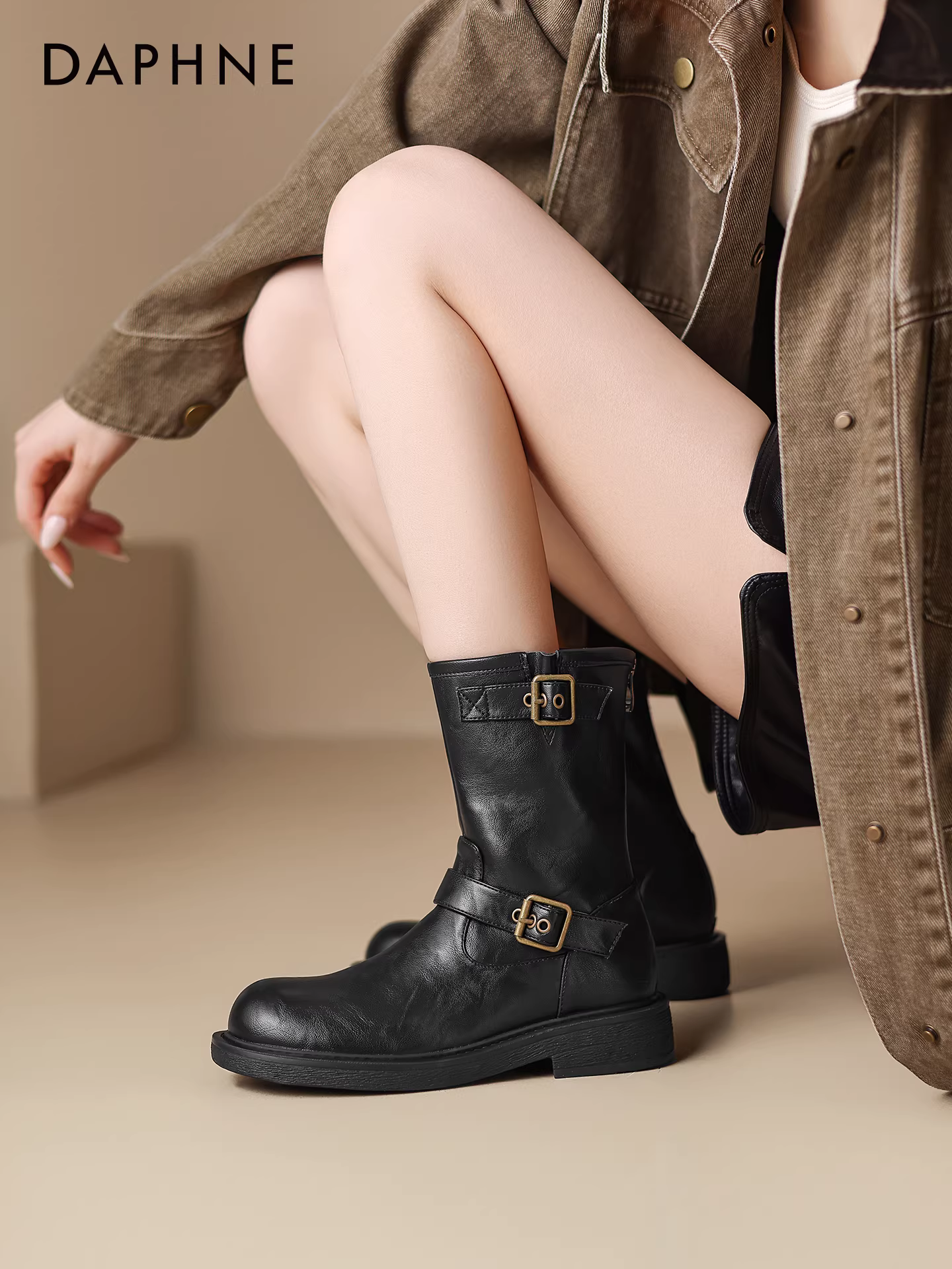 Giày bốt Daphne Martin nữ 2025 mới thu đông, kiểu Chelsea cổ ngắn đế dày, phong cách cao bồi miền Tây, thích hợp đi cưỡi ngựa