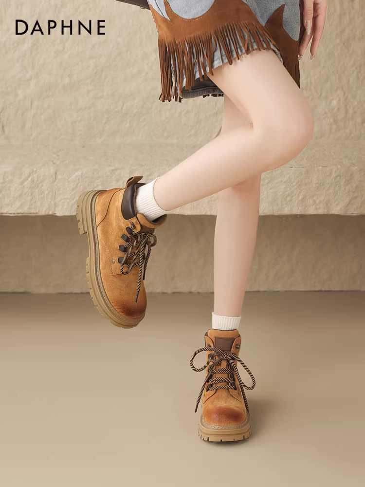 Giày bốt Daphne Martin dành cho nữ 2025, màu vàng mới, giày mùa đông, giày đi bộ ngoài trời và leo núi, giày ngắn mùa thu đông, lót lông cừu