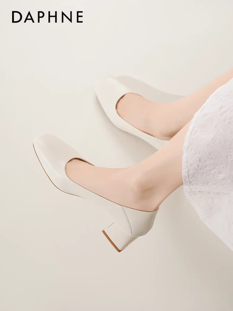 Giày bệt nữ Daphne 2025 mẫu mới mùa thu, giày da miệng nông, giày đi làm, giày công sở nữ, giày cao gót đen
