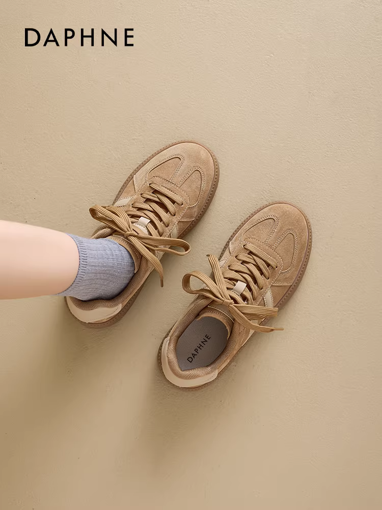 Giày tập Daphne nữ mùa thu đông 2025 kiểu retro mới, giày thể thao đế dày màu nâu Melard