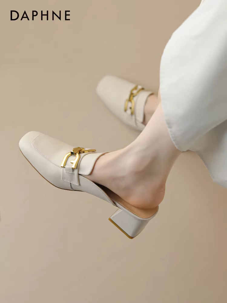 Giày Loafer Daphne kiểu nửa dép nữ đi ngoài trời 2025, dép quai ngang mũi kín, giày nữ đế xuồng, giày đơn