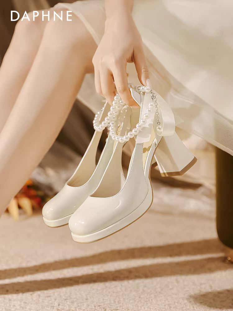 Giày cao gót Daphne Mary Jane nữ mùa hè 2025, giày đính hôn mới, giày cưới, giày dự tiệc kiểu Pháp, giày đơn.