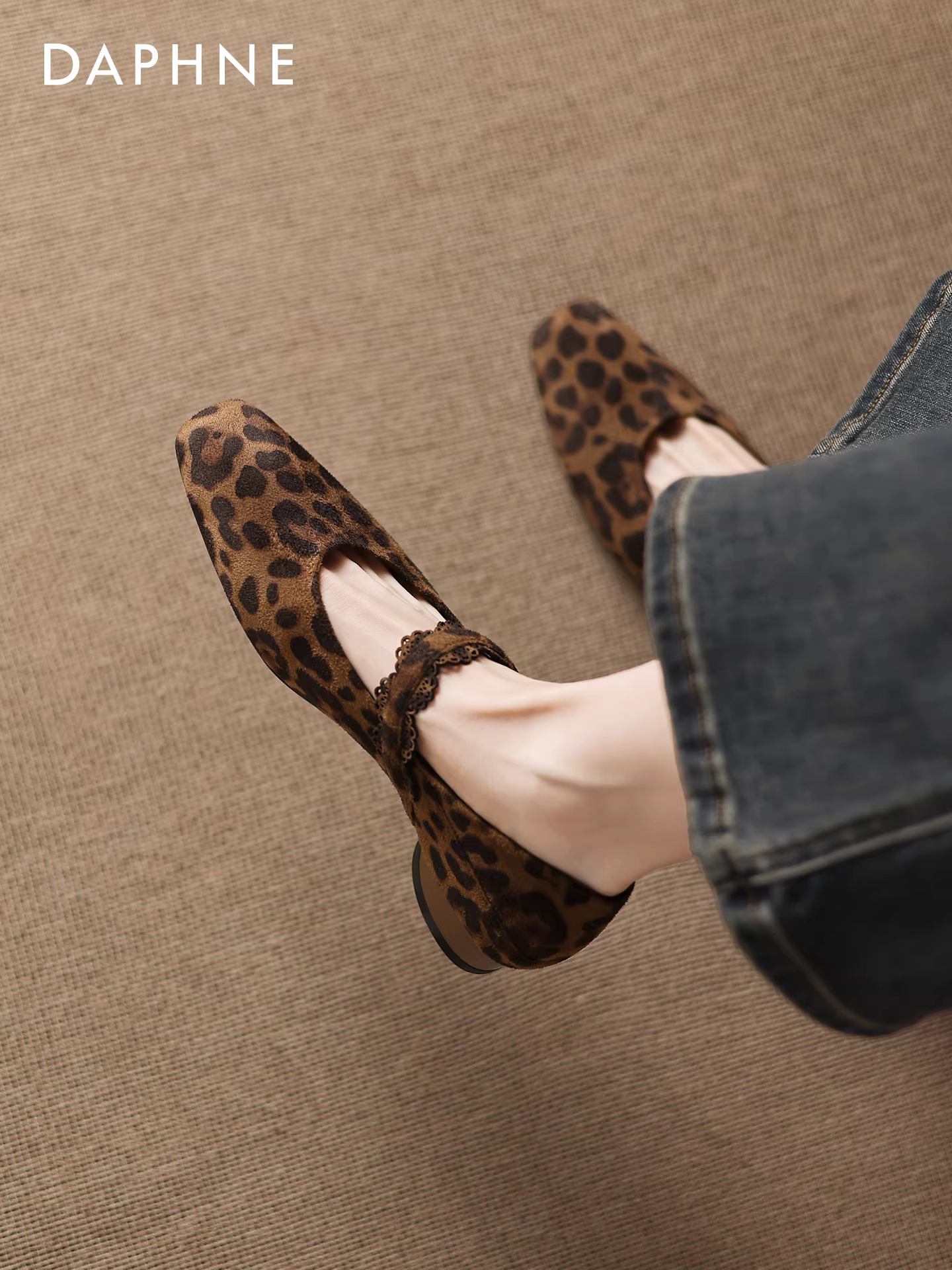 Giày bệt họa tiết da báo Daphne dành cho nữ, mẫu mới thu 2025, kiểu Mary Jane Pháp, giày da nữ, giày lười