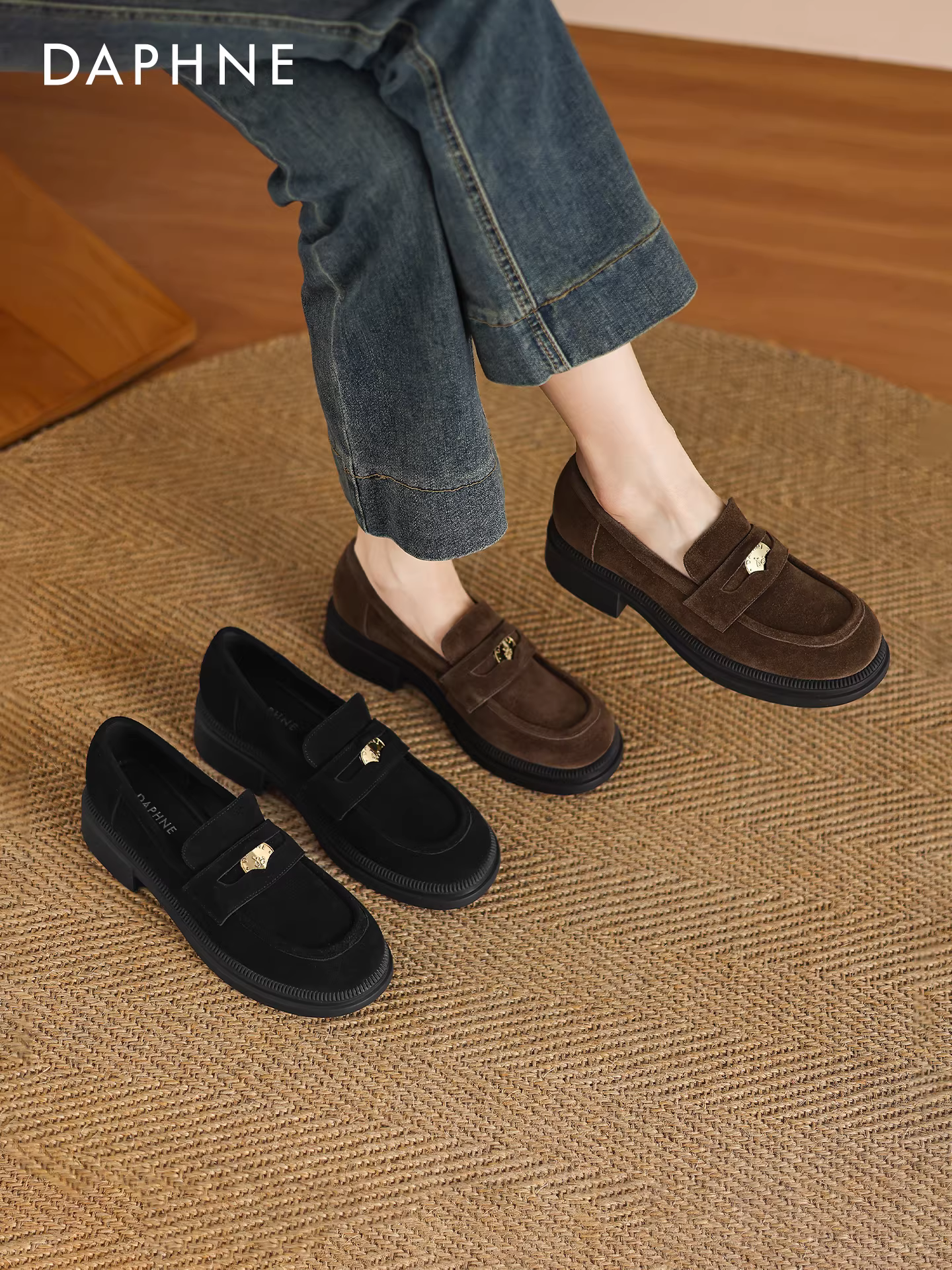 Giày lười đế dày Daphne dành cho nữ 2025, kiểu dáng Anh quốc cổ điển sang trọng, giày da nữ kiểu dáng đơn giản, dễ mang.