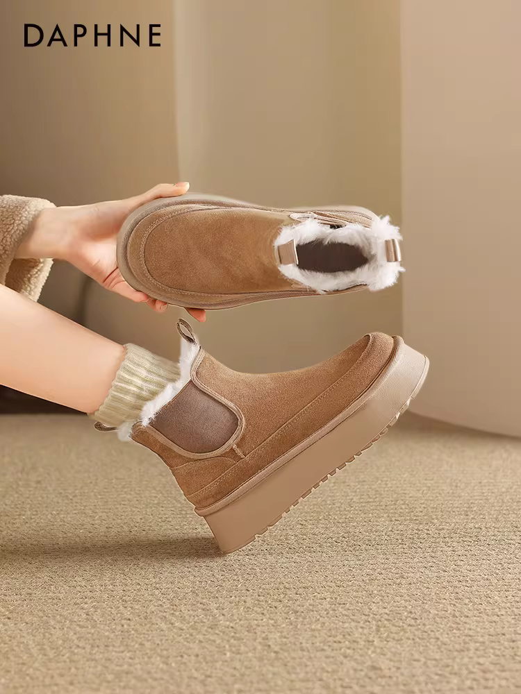 Giày bốt đi tuyết đế dày Daphne dành cho nữ, giày mùa đông dành cho nữ, giày Chelsea Birkenstock lót lông cừu, bốt ngắn, giày cotton mùa thu đông, giày lông thú.