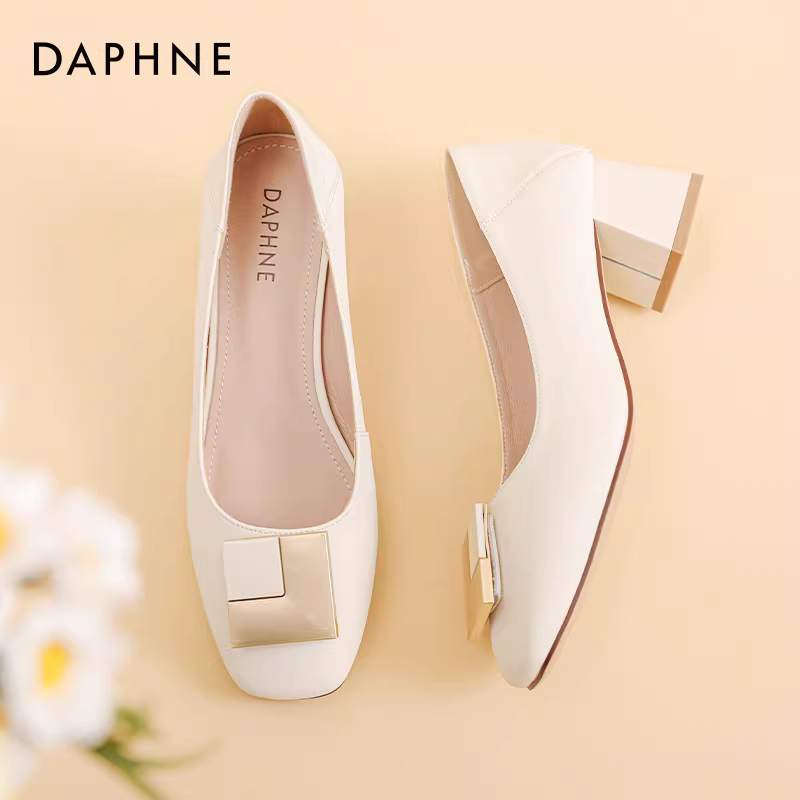Giày cao gót nữ Daphne da thật mùa thu 2025, kiểu dáng thanh lịch, gót vuông, đế thấp, đi làm, dành cho nữ