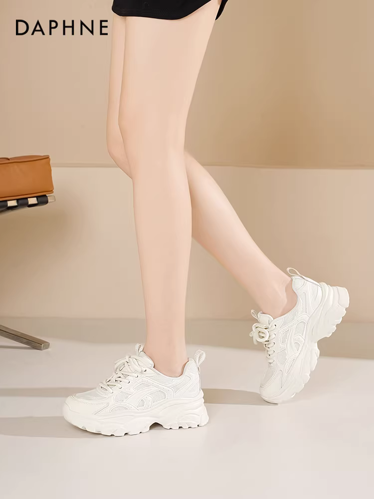 Giày thể thao Daphne dành cho nữ, kiểu mới xuân 2025, giày nữ đế dày, giày sneaker trắng, giày thể thao tăng chiều cao, giày thể thao thường ngày