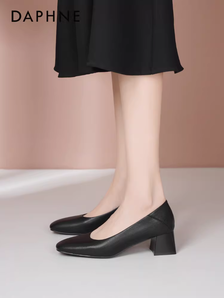 Giày bệt nữ Daphne 2025 mẫu mới mùa thu, giày da miệng nông, giày đi làm, giày công sở nữ, giày cao gót đen