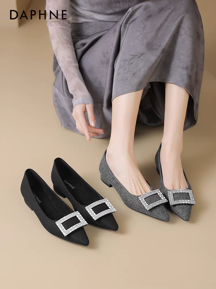 Giày nữ kiểu Pháp Daphne mùa hè 2025 mới, giày bệt mũi nhọn gót thấp, giày da đế xuồng mùa thu, giày đế dày mùa thu