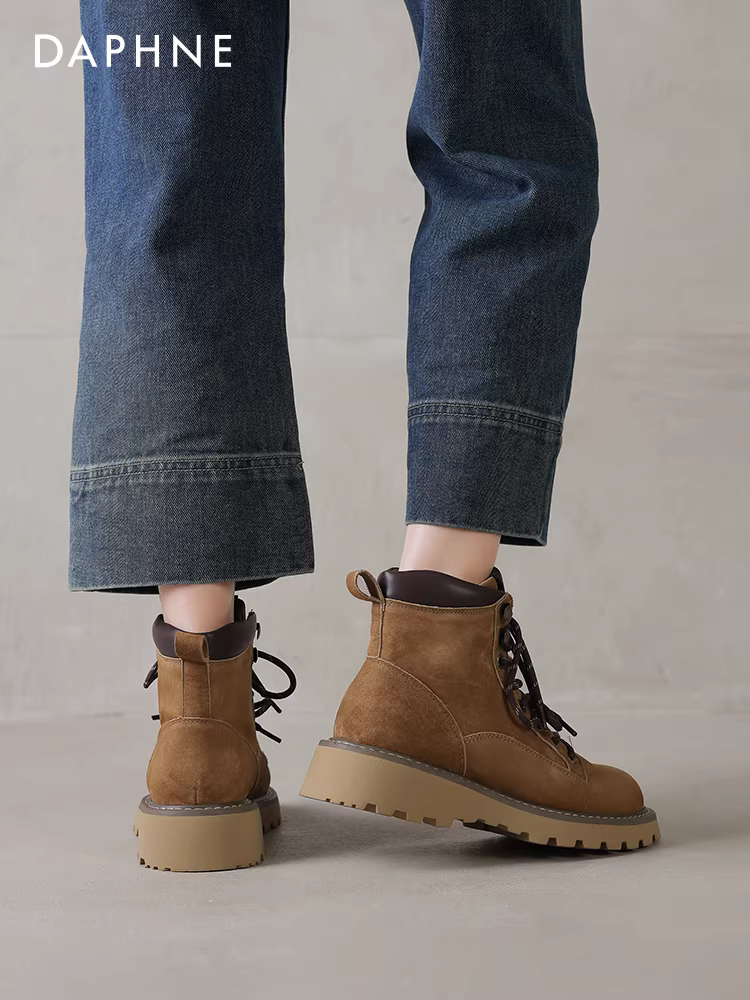 Giày bốt mùa đông Daphne dành cho nữ 2025 kiểu Anh mới, giày bốt Melard mùa thu đông đế dày đi bộ đường dài cổ ngắn