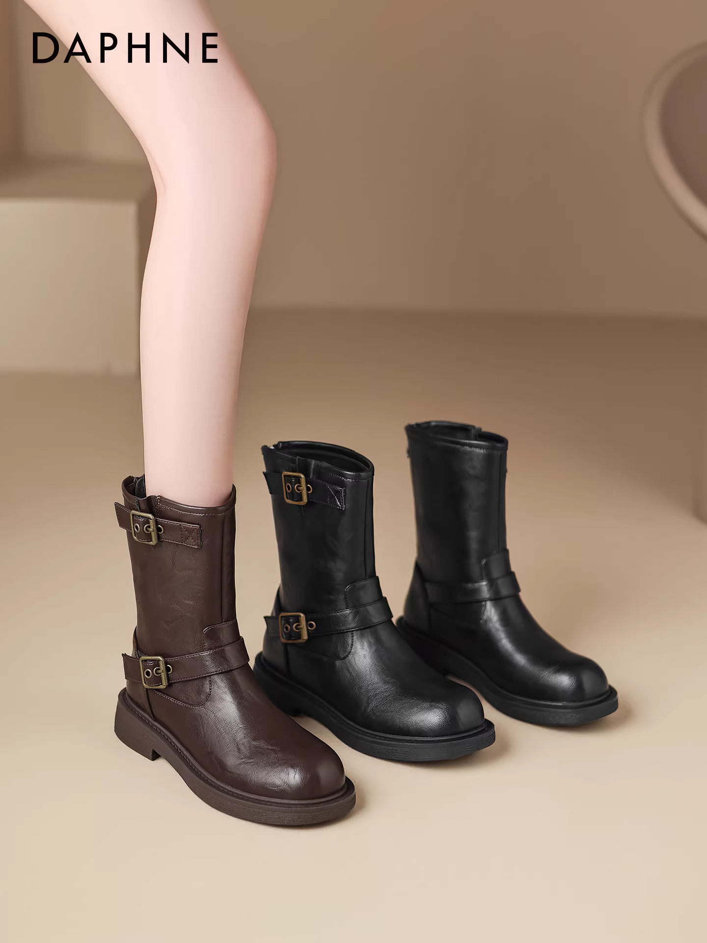 Giày bốt đế bằng Daphne dành cho nữ có lớp lót lông cừu, mẫu mới 2025, bốt Melard, bốt da mùa đông, bốt Martin, bốt cưỡi ngựa dành cho nữ.