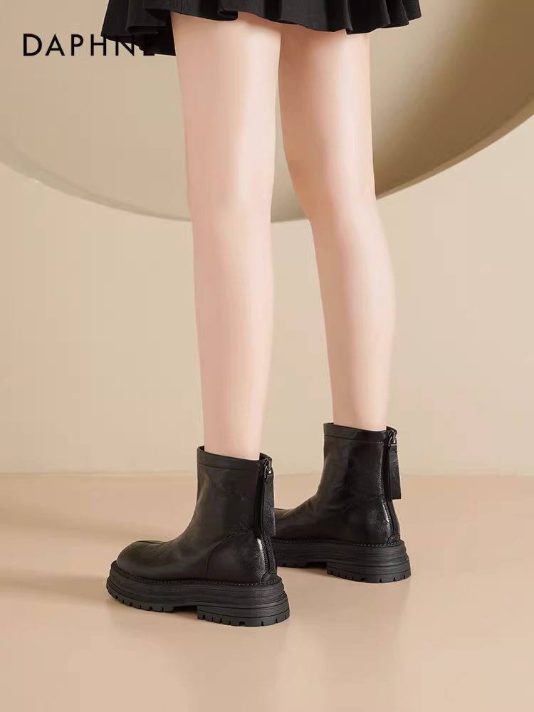 Giày bốt Martin đế dày Daphne dành cho nữ 2025 kiểu Anh mới mùa thu, bốt cổ ngắn nữ, bốt Chelsea cổ điển