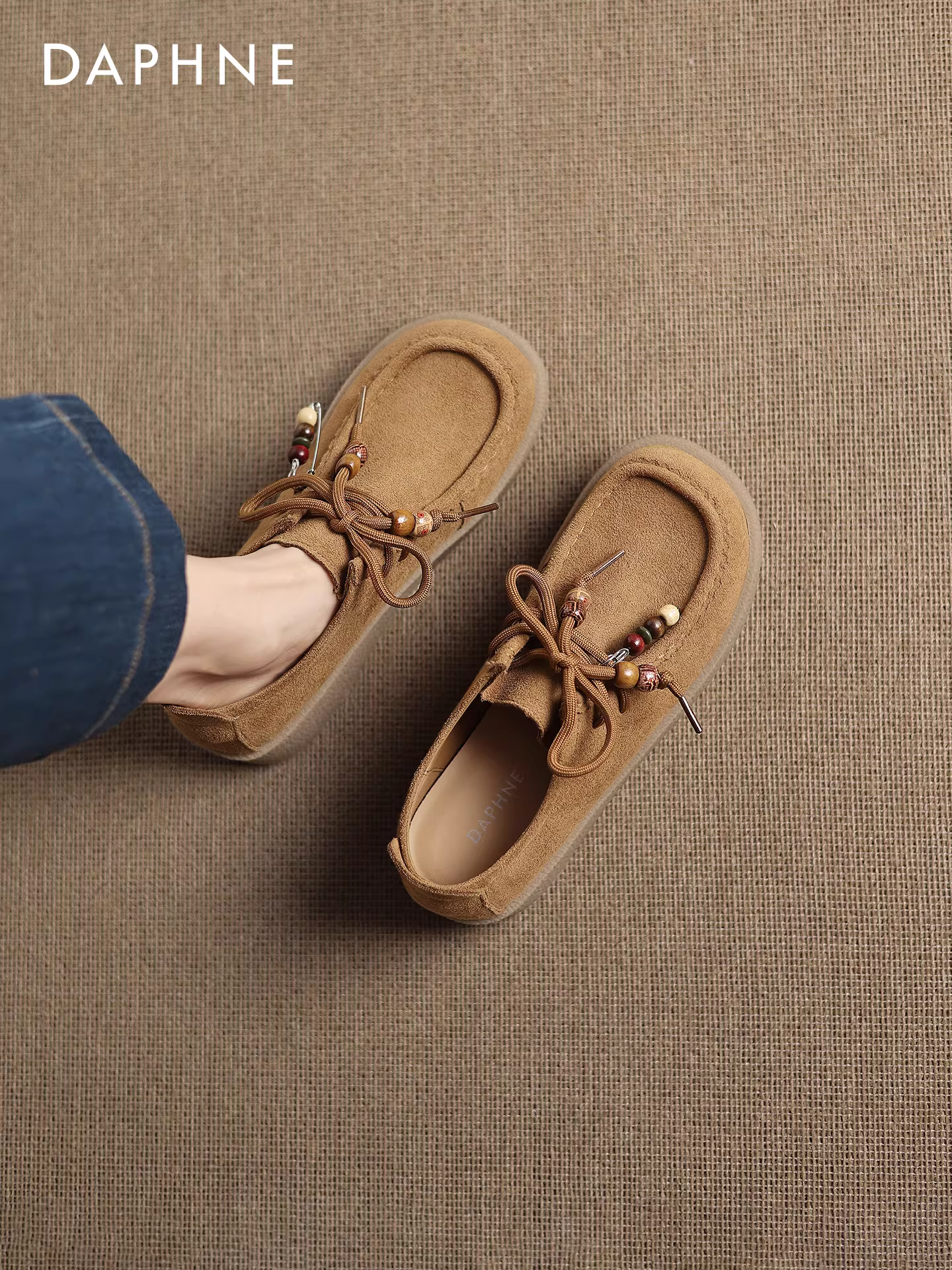 Giày nữ Daphne đế dày buộc dây cổ sâu kiểu Birkenstock 2025 mới chất liệu da mềm kangaroo