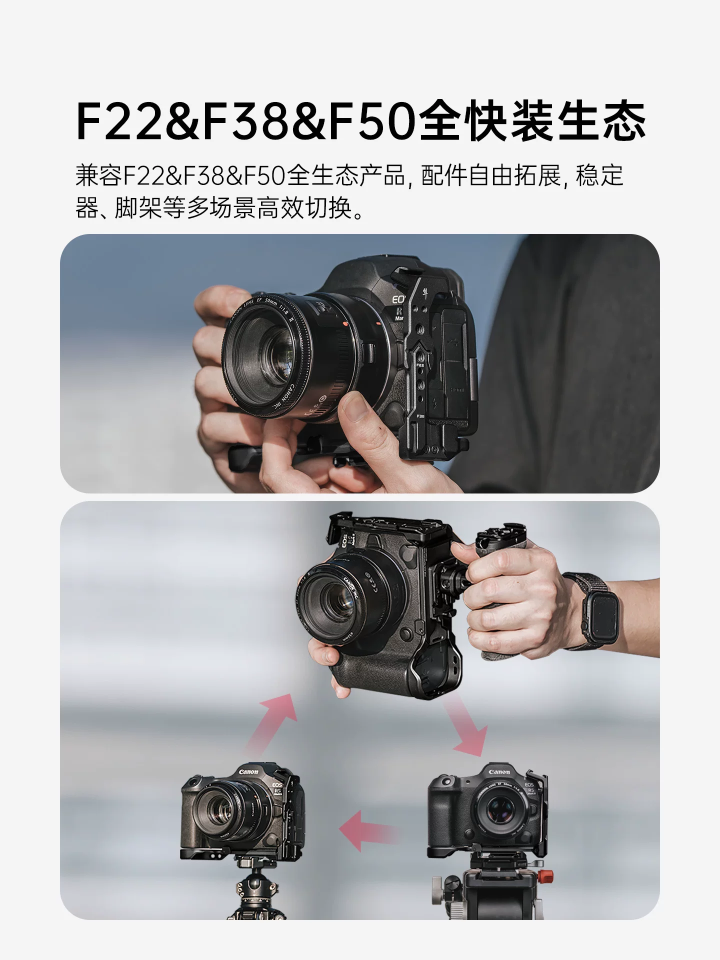 FALCAM Little Falcon Camera L-Type Tấm chụp dọc loại L F22&F38&F50 Phát hành nhanh Tương thích với Canon R63/R52l/R62/R5/R6/R5C Chụp ngang và chụp dọc Phát hành nhanh Tấm đế chụp ảnh Phụ kiện lồng máy ảnh.