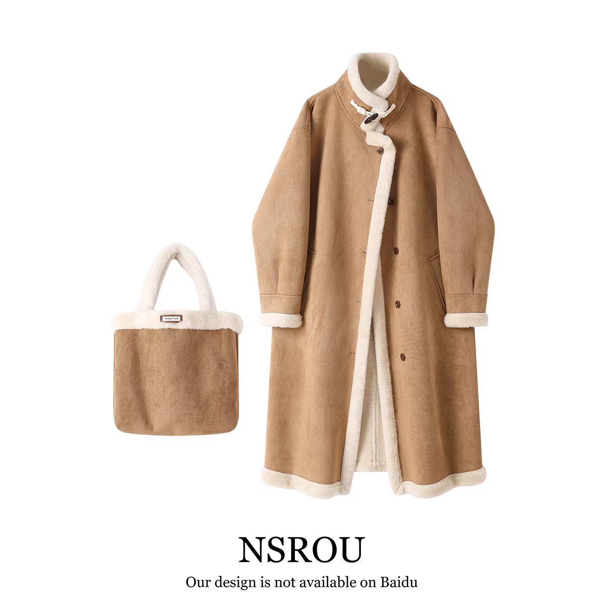 Áo khoác cổ đứng bằng len cừu tích hợp kiểu cổ điển kiểu Pháp NS dành cho nữ, áo khoác dày dặn dài vừa phải mùa đông.