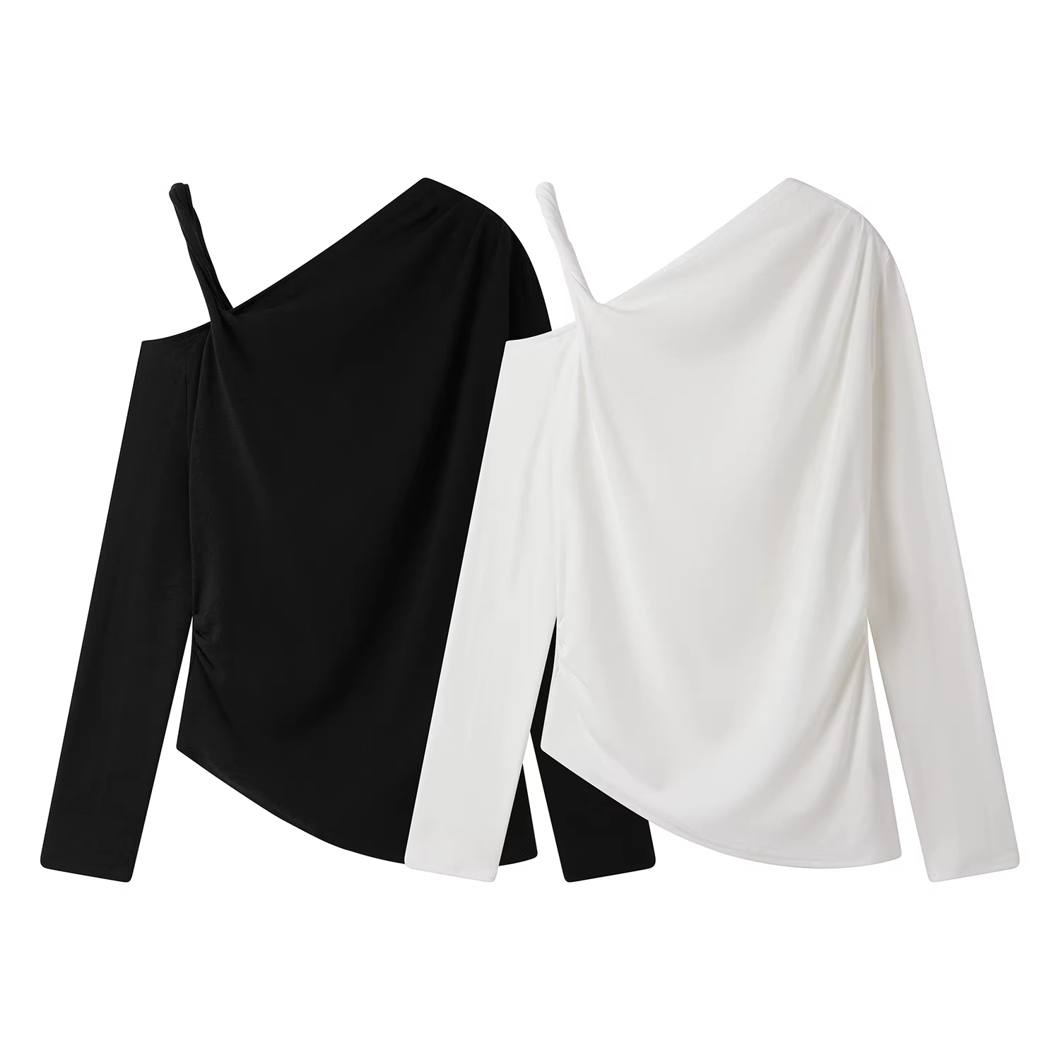 Áo thun dài tay kiểu Pháp cổ điển, dáng lệch vai dành cho nữ, kiểu dáng mới cho đầu thu, áo sơ mi cơ bản thanh lịch và ôm dáng.