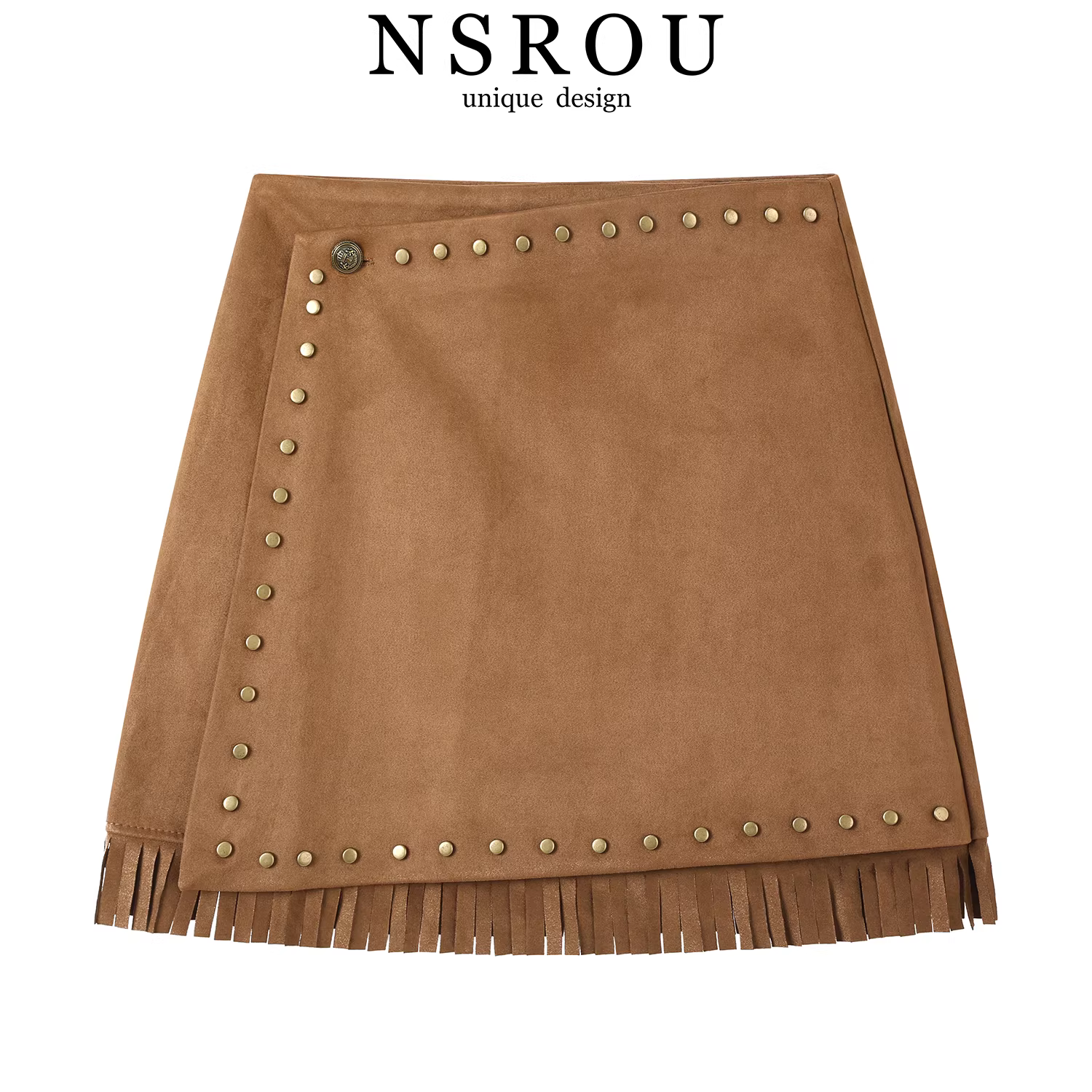 Váy da lộn dáng chữ A ngắn, chất liệu da lộn dày dặn, tua rua, kiểu dáng bất quy tắc, cao eo, tôn dáng, dành cho nữ, mùa thu