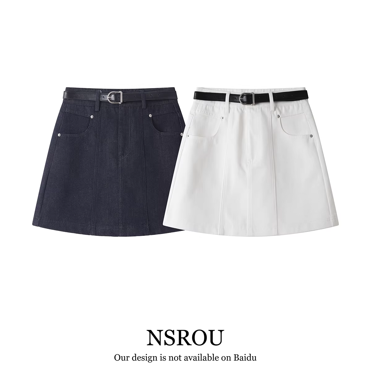 Váy denim giảm béo lưng cao phong cách NSROU Hàn Quốc, váy ngắn dành cho nữ, váy bodycon chữ A màu trắng mùa xuân, mùa thu và mùa hè.