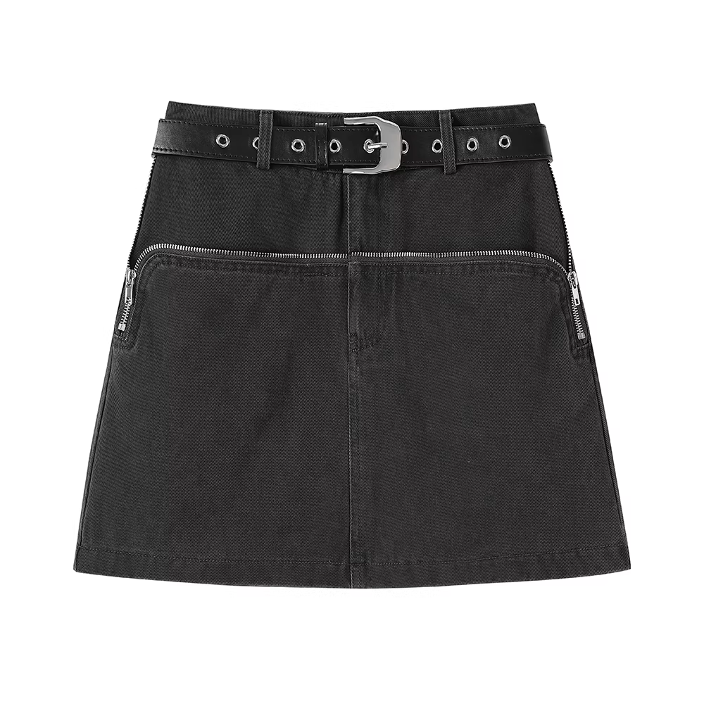 Váy denim dáng chữ A thiết kế cổ điển của Mỹ dành cho nữ, váy mini ôm sát eo cao phong cách niche mùa xuân thu