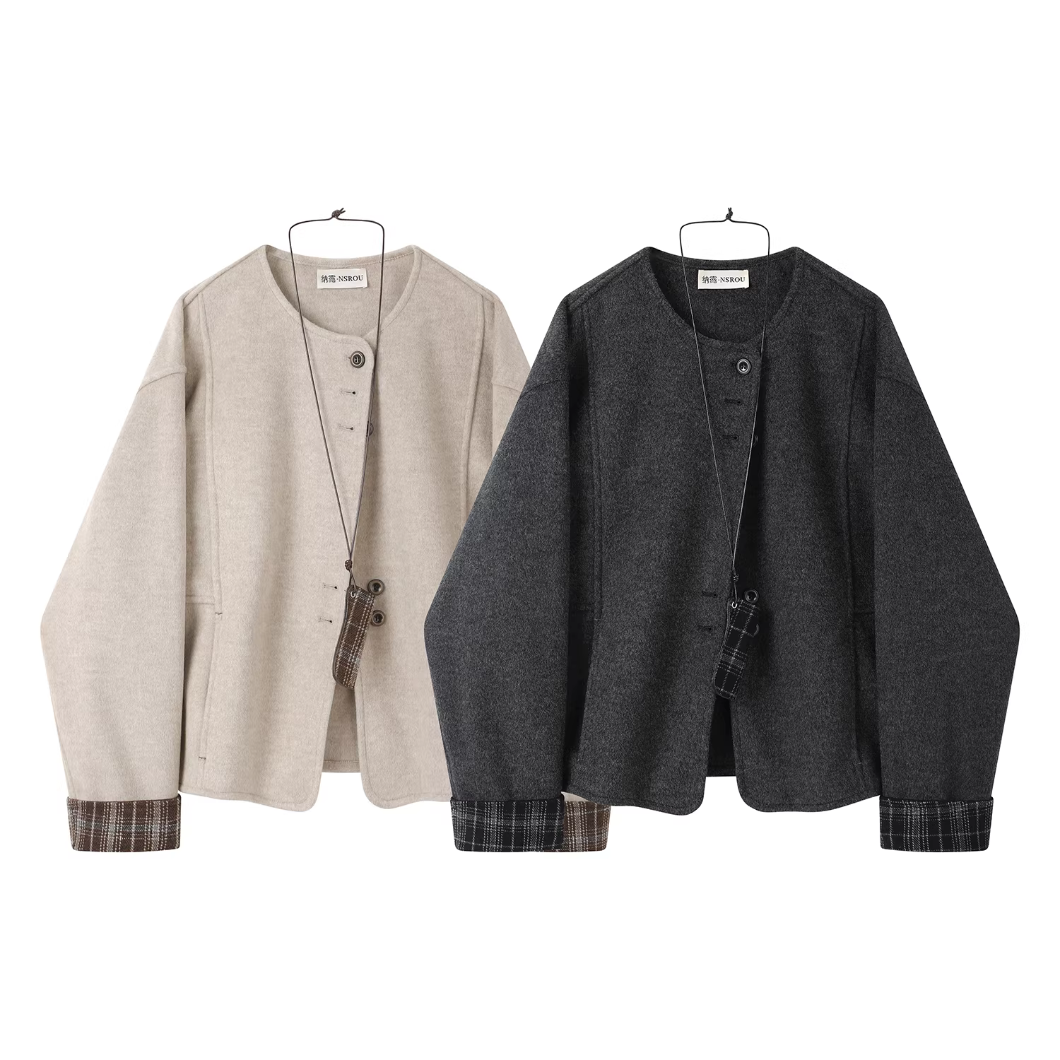 Áo khoác len ngắn cao cấp và sành điệu dành cho nữ, thiết kế chắp vá kẻ sọc mùa thu đông, áo dáng ôm