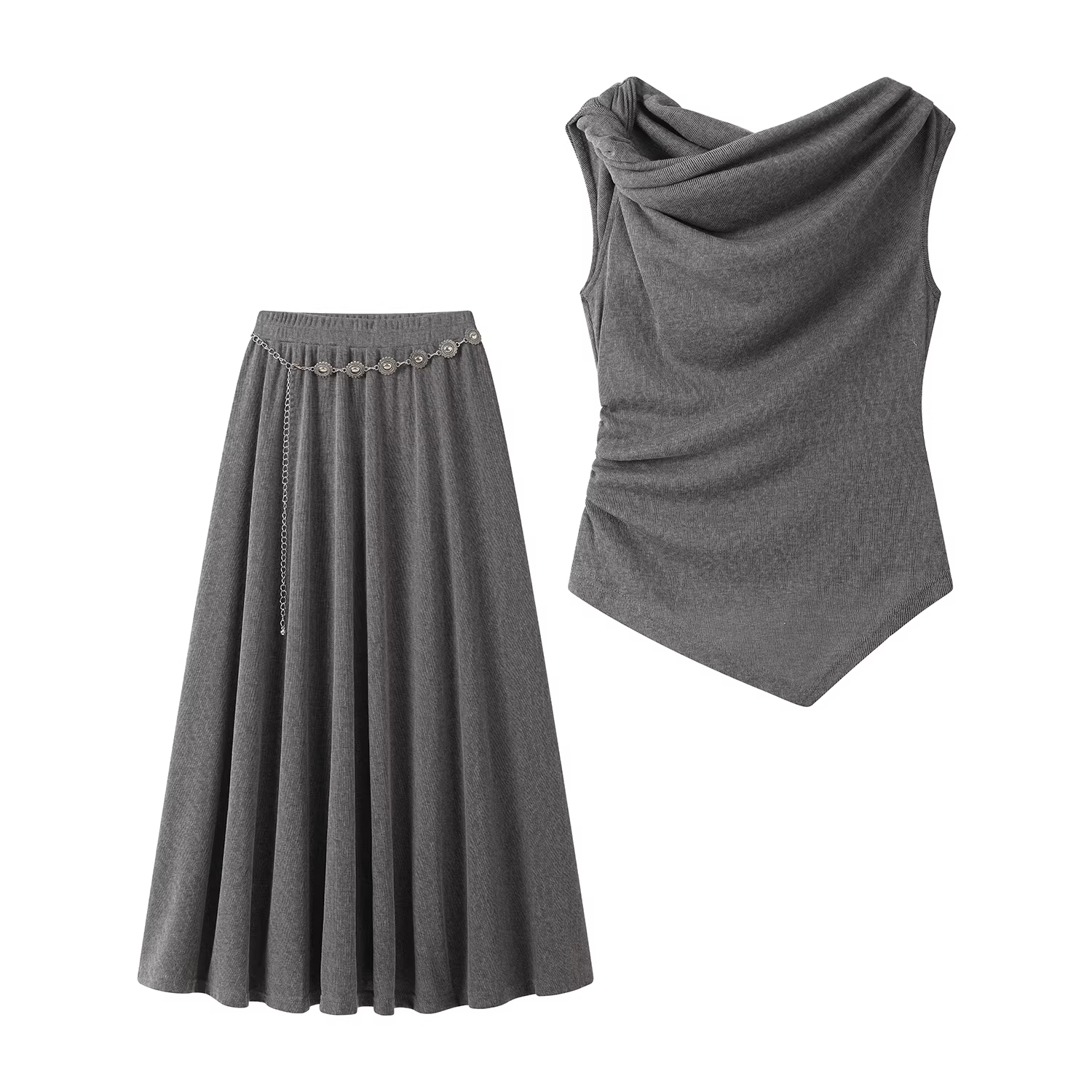 Bộ đồ nữ thời trang kiểu Pháp, áo hai dây mùa hè, chân váy ôm dáng cao eo, bộ hai mảnh