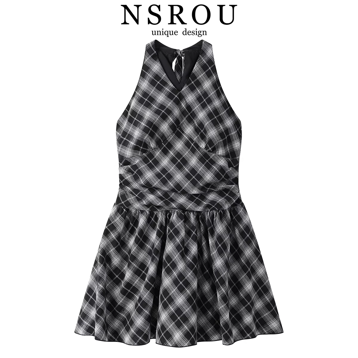 Váy dây cổ chữ V không tay kiểu cổ điển NSROU dành cho nữ, váy ngắn chữ A kiểu dáng mới mùa hè dành cho phụ nữ nhỏ nhắn