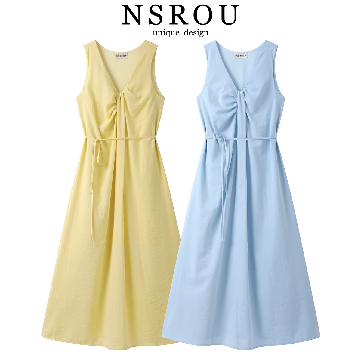 NSROU Đầm đẹp phong cách Hàn Quốc thanh lịch và hợp thời trang dành cho nữ, váy dài dáng rộng dáng rộng mùa hè