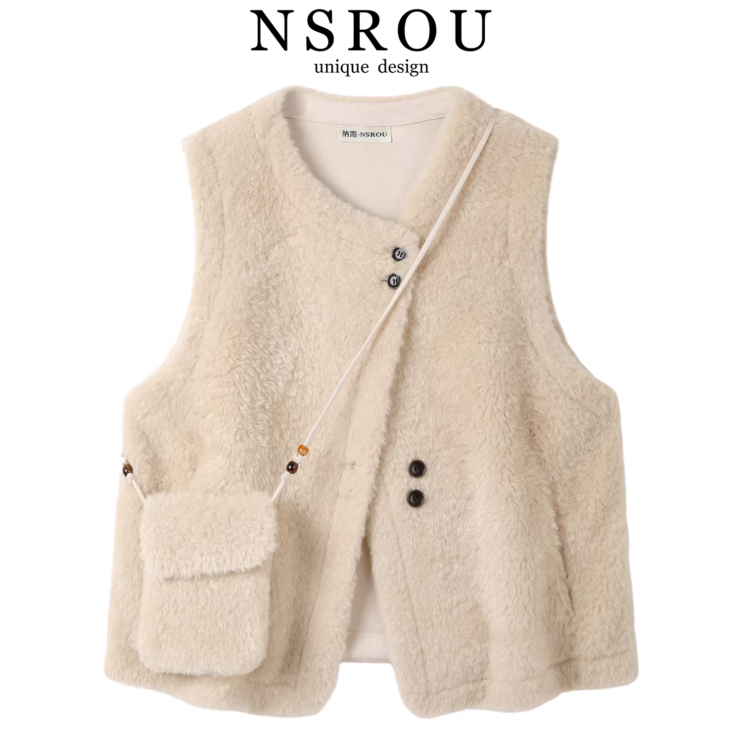 Áo khoác vest ngắn tích hợp lông thú phong cách Hàn Quốc đầu thu dành cho nữ, áo khoác da lộn cừu cổ điển mùa đông