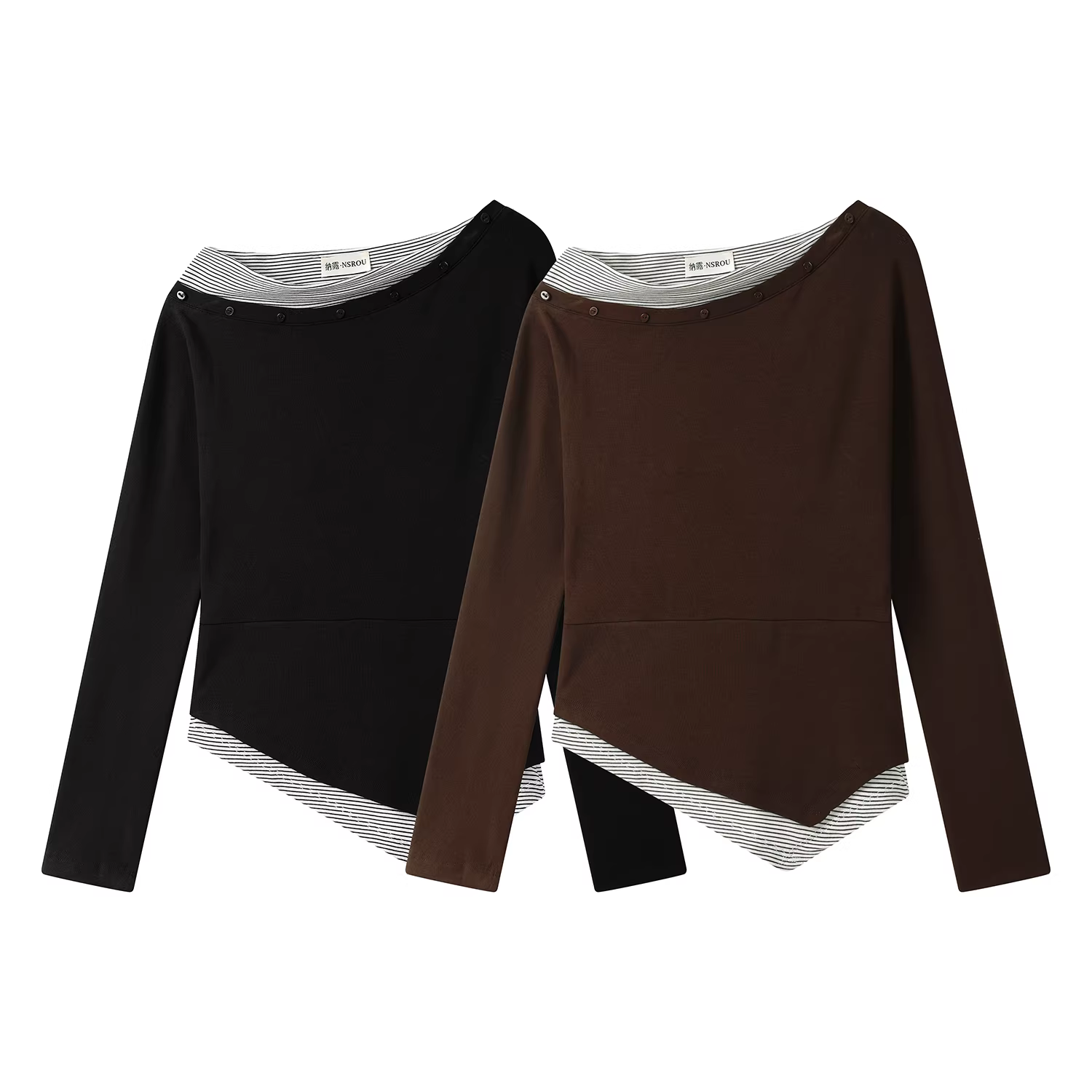 Áo thun dài tay trễ vai kiểu Pháp dành cho nữ, áo sơ mi dáng ôm mới đầu thu