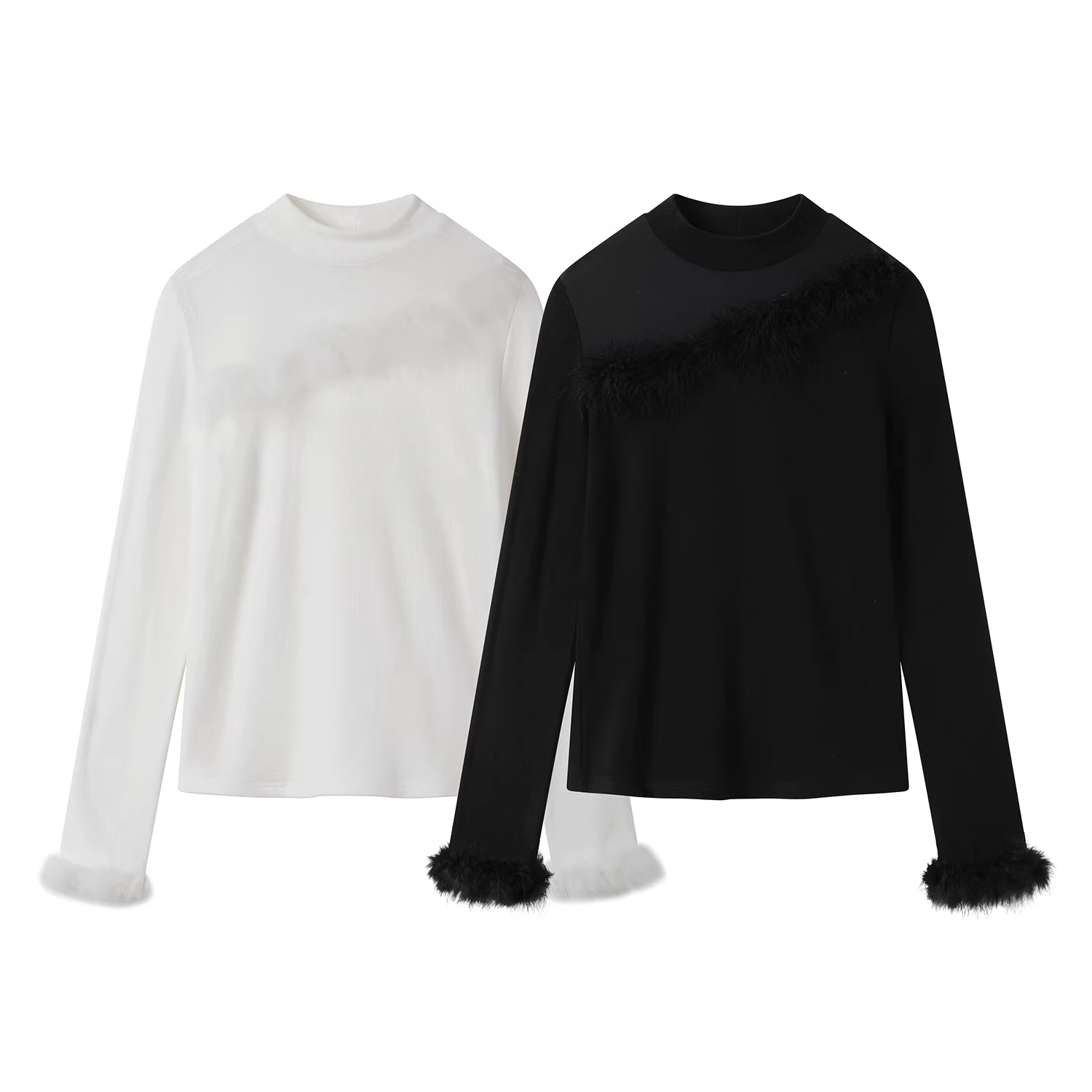 Áo thun dệt kim bên trong bằng nhung Đức ôm sát cao cấp dành cho nữ, áo sơ mi phối lông mùa thu đông