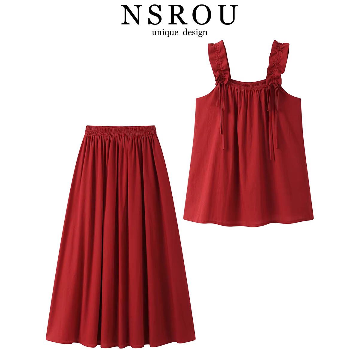 Bộ vest và váy không tay kiểu cổ điển kiểu Pháp dành cho nữ, bộ hai mảnh màu đỏ thanh lịch và sành điệu mùa hè