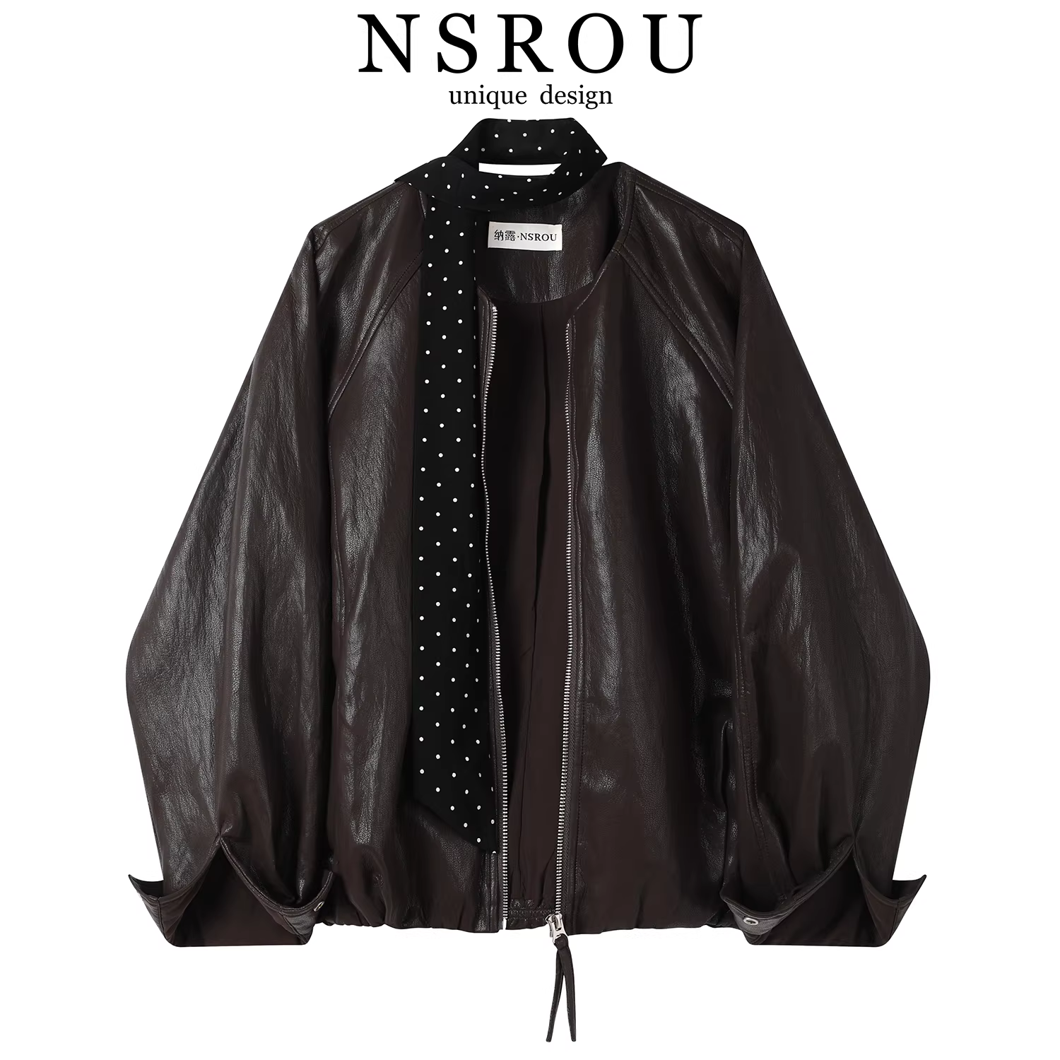 Áo khoác da ngắn màu nâu phong cách retro Melard cao cấp dành cho nữ, áo khoác đi xe máy mới cho đầu mùa thu.