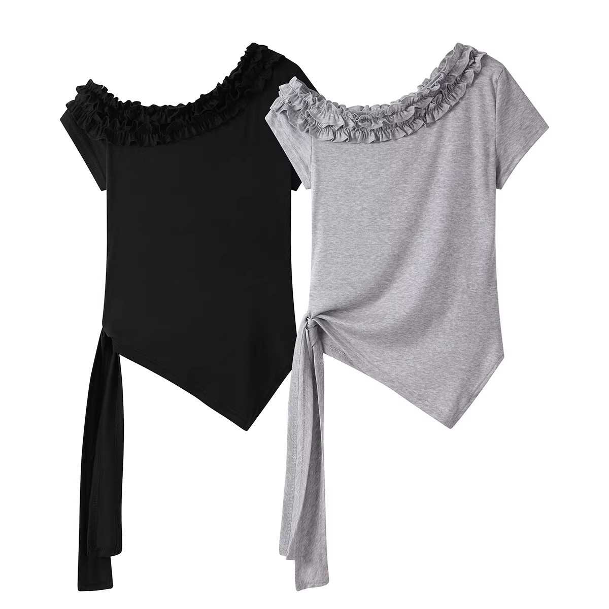 NSROU Áo thun ngắn tay trễ vai kiểu Pháp có dây buộc kiểu Pháp dành cho nữ thiết kế mùa hè mới áo trễ vai kiểu dáng độc đáo