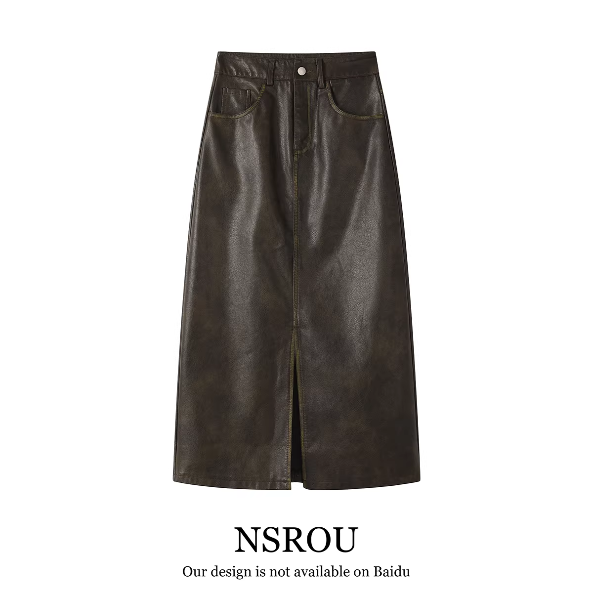 Váy da nâu dáng dài, cạp cao, tôn dáng, kiểu dáng xẻ tà, dáng chữ A, phong cách Mỹ, mùa thu 2025, dành cho nữ