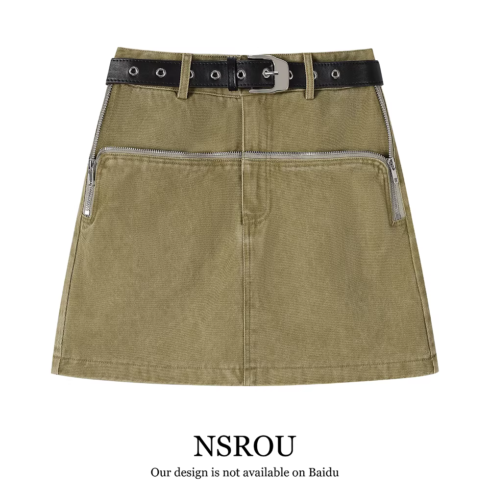 Váy denim dáng chữ A thiết kế cổ điển của Mỹ dành cho nữ, váy mini ôm sát eo cao phong cách niche mùa xuân thu