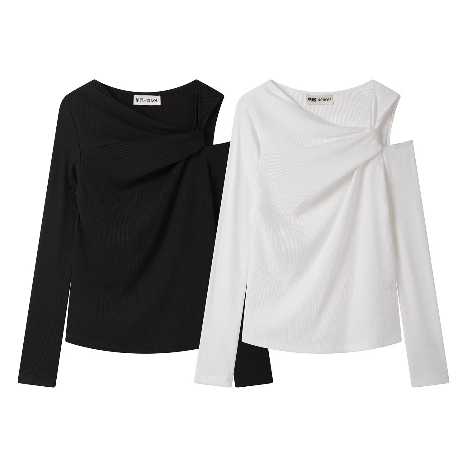 Áo len nữ tay dài trễ vai, kiểu dáng độc đáo, xếp ly, tôn eo, mùa thu sớm, phong cách quyến rũ.