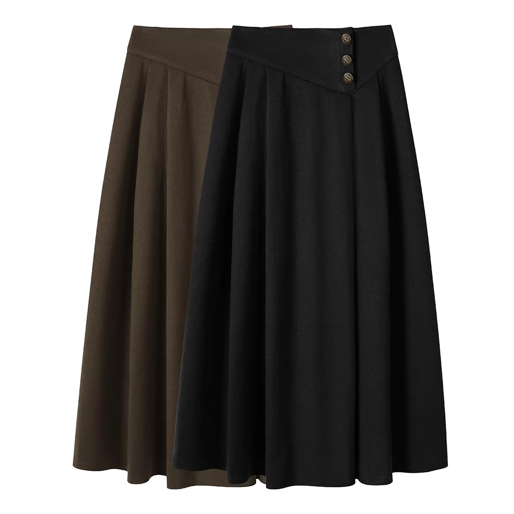 Váy len xếp ly dáng suông, dài qua gối, tôn dáng cho nữ, mẫu mới thu đông 2025, kiểu dáng chữ A, ôm body