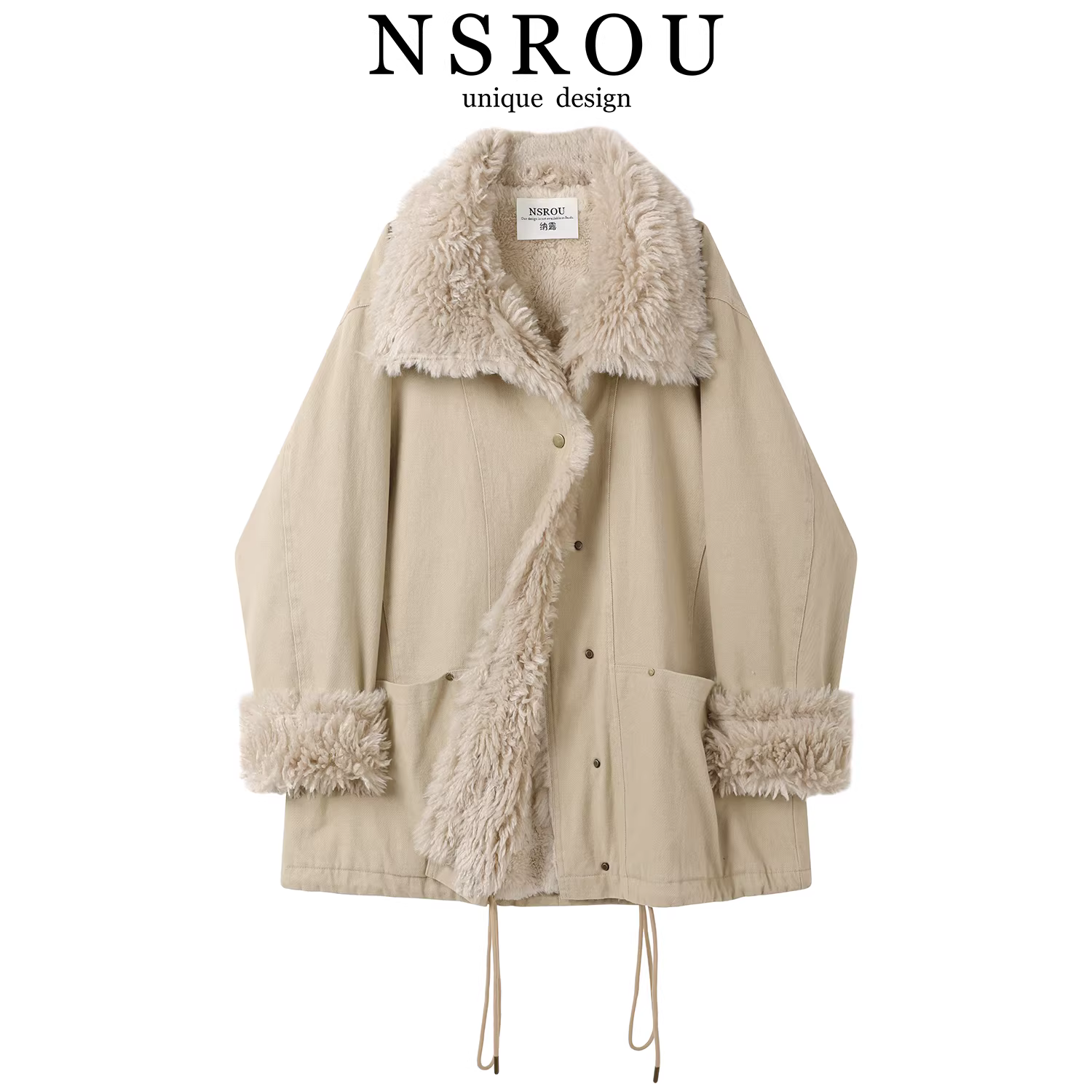 Áo khoác parka nữ mùa đông phong cách retro Hồng Kông, chất liệu len cừu, phối vải cotton, có lớp lót lông cừu, kiểu dáng denim, áo khoác công nhân, áo khoác ấm