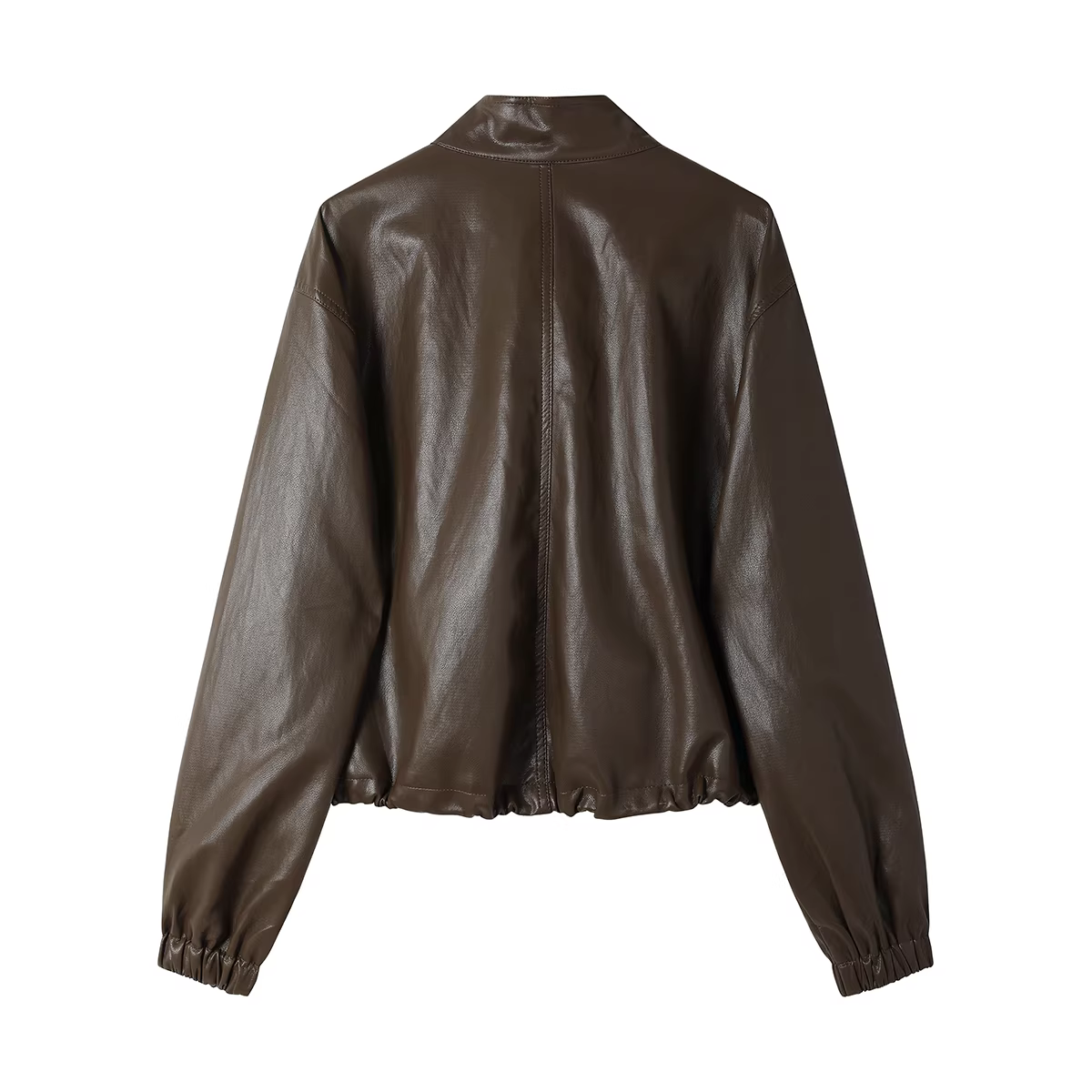 Áo khoác da ngắn cổ đứng phong cách cổ điển Hồng Kông dành cho nữ, thiết kế mới mùa xuân thu, áo khoác màu cà phê giản dị kiểu Mỹ