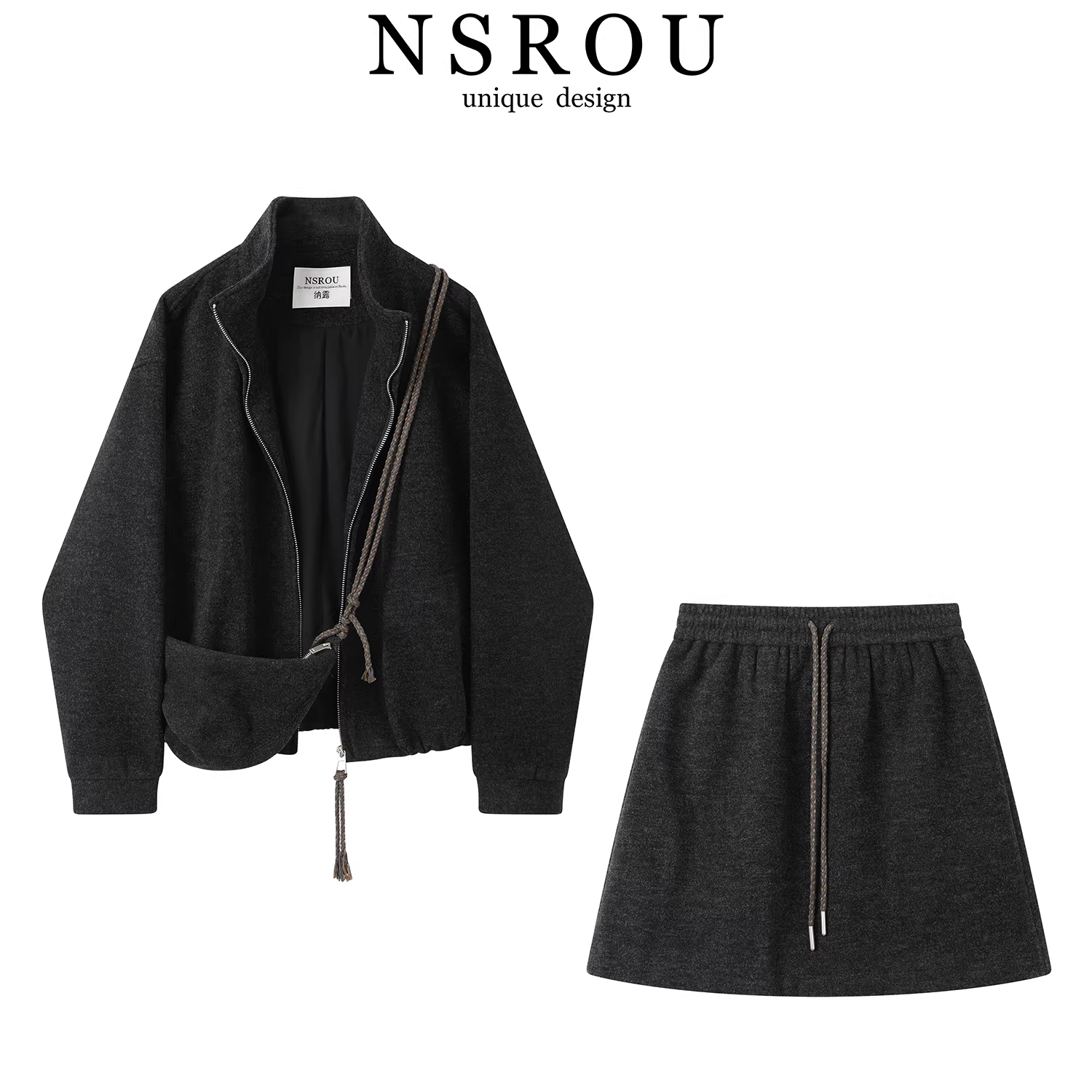 Bộ áo khoác cardigan len và váy hai mảnh phong cách thể thao giản dị dành cho nữ, bộ đồ áo len cao cấp phong cách mới mùa thu đông