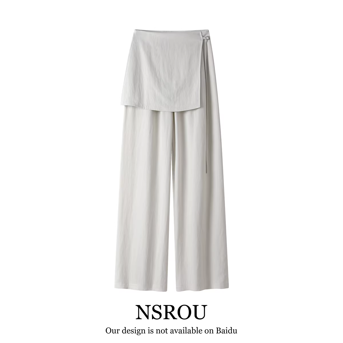 Quần ống rộng dáng thẳng và thoải mái của NSROU dành cho nữ, quần váy cạp cao giảm béo mùa xuân hè với hiệu ứng xếp nếp.