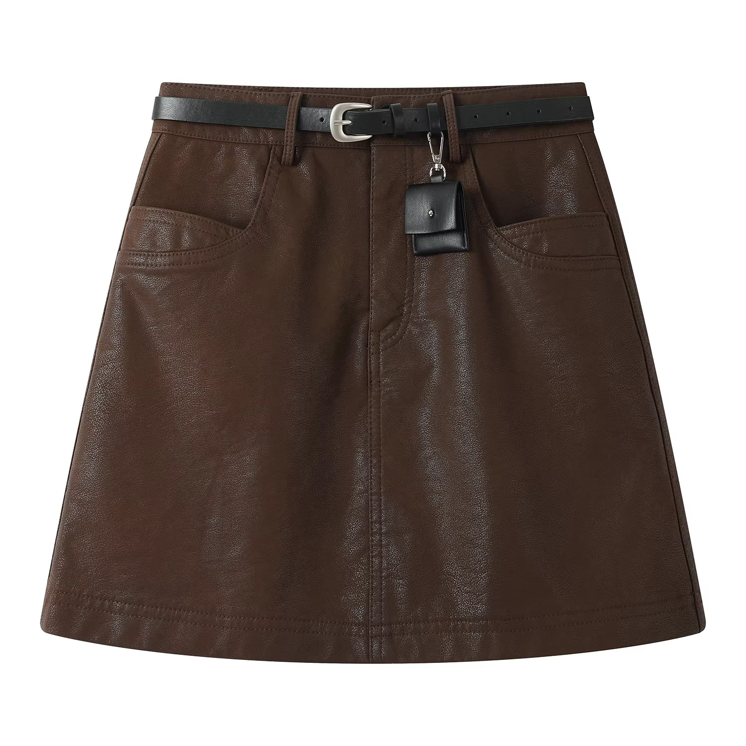 Váy da lộn màu cà phê cổ điển của Mỹ, váy ngắn ôm hông dáng chữ A eo cao mới dành cho nữ đầu thu