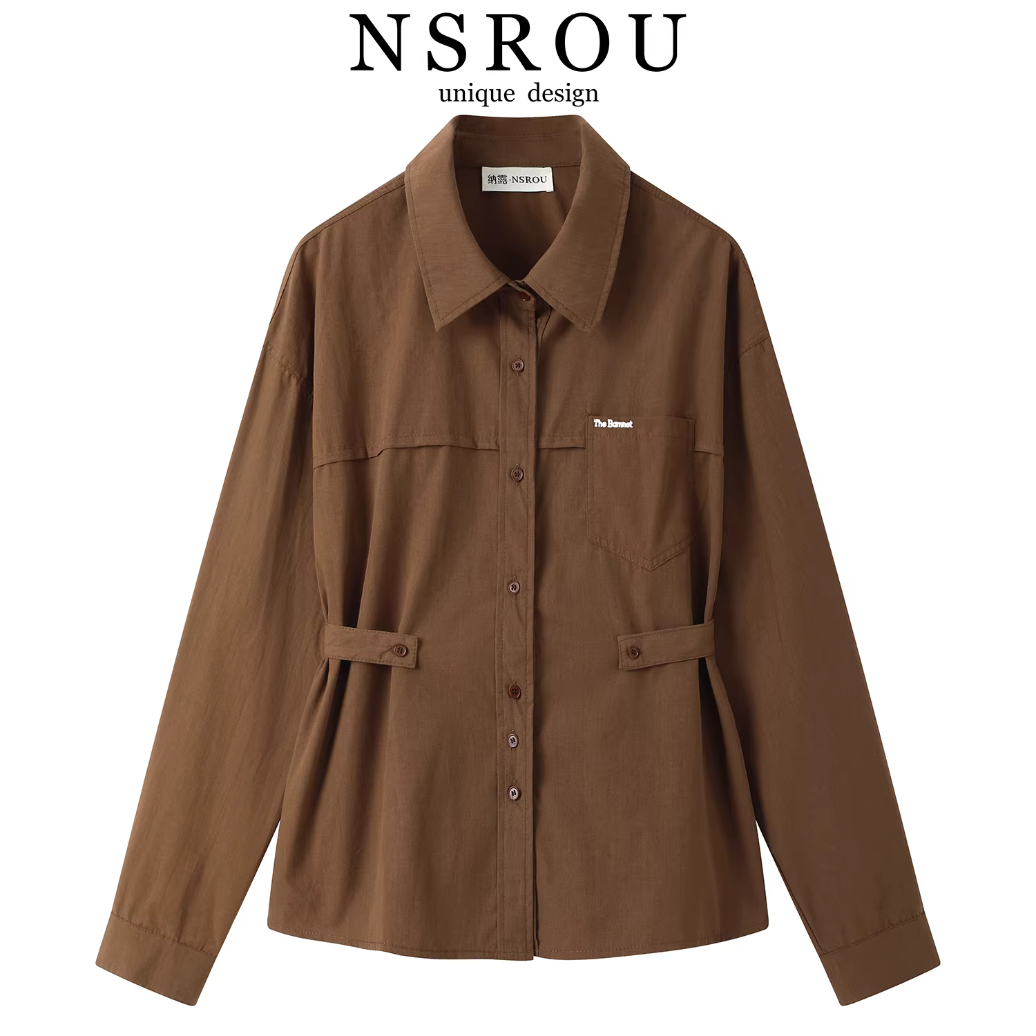 Áo khoác sơ mi dài tay màu cà phê cổ điển kiểu Pháp dành cho nữ, áo sơ mi dáng rộng mới, phong cách giản dị cho đầu mùa thu.